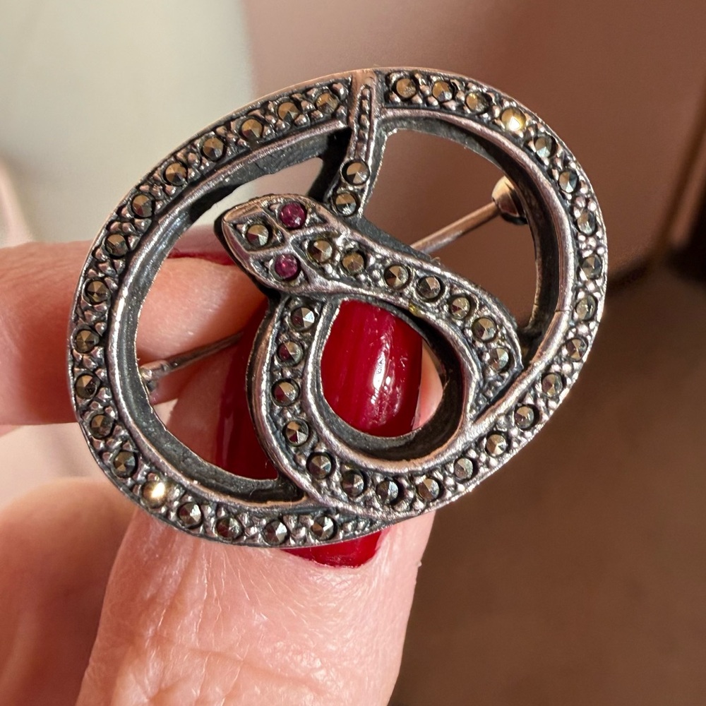 Antique Art deco 1920’s sterling silver Victorian eternity Snake Brooch
